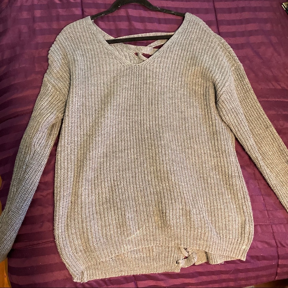 Gray Sweater Tie Up Back